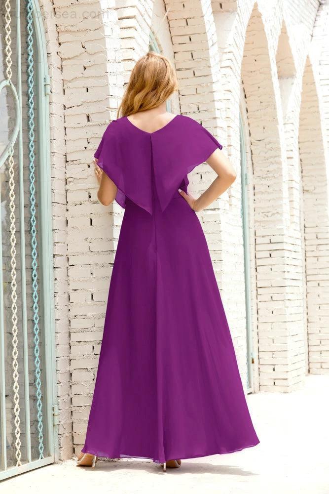 Zapdress Mother of The Bride Dresses Plus Size V-Neck Floor Length Formal Prom Dress for Wedding Guest 28020 (ZD17058)