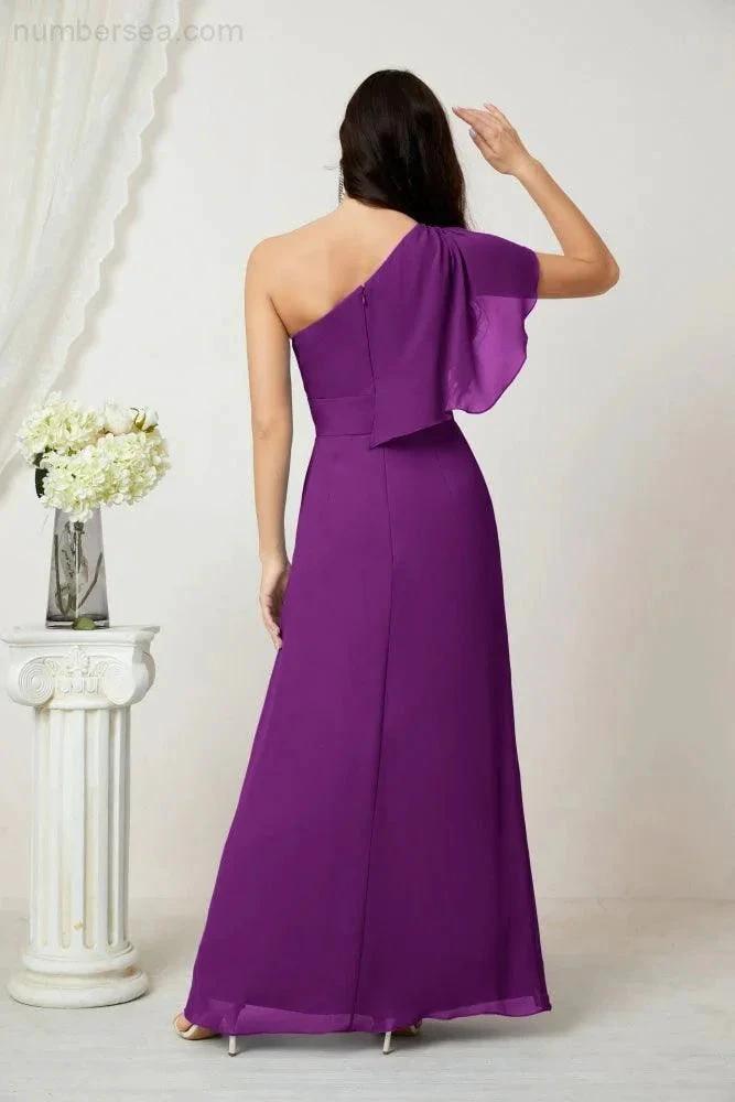 ZapDress Chiffon Ruffled One Shoulder Long Bridesmaid Dresses A-line Formal Evening Gown Side Split 2809 (ZD17049)
