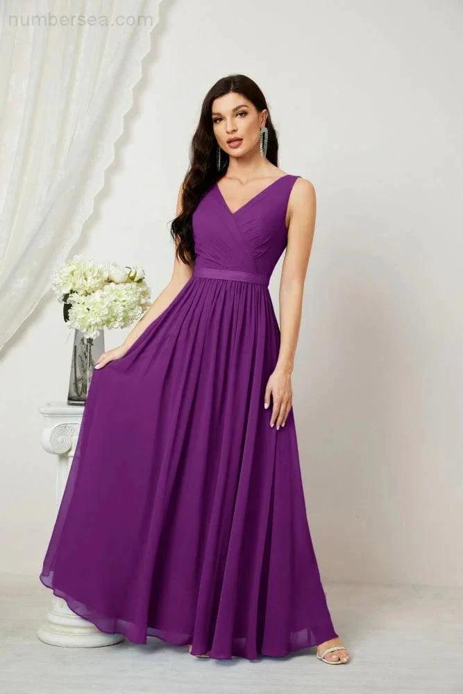 Women's Chiffon Long Bridesmaid Dresses A line Sleeveless Formal Prom Gown for Evening Party Homecoming Dresses 2808 (ZD16947)