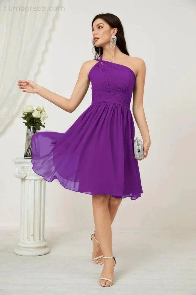 ZapDress Women Chiffon Short One Shoulder Bridesmaid Dress Formal Dresses for Party Homecoming 2804 (ZD16948)