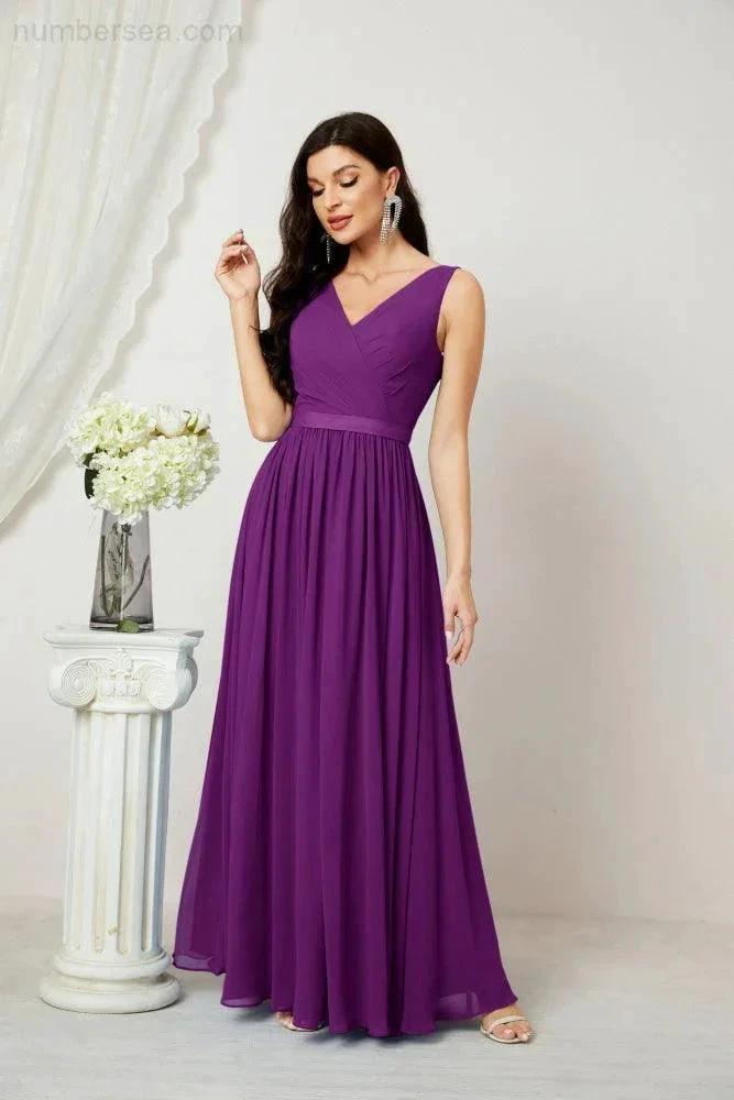 Women's Chiffon Long Bridesmaid Dresses A line Sleeveless Formal Prom Gown for Evening Party Homecoming Dresses 2808 (ZD16947)