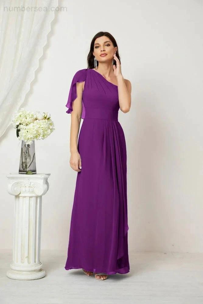ZapDress Chiffon Ruffled One Shoulder Long Bridesmaid Dresses A-line Formal Evening Gown Side Split 2809 (ZD17049)
