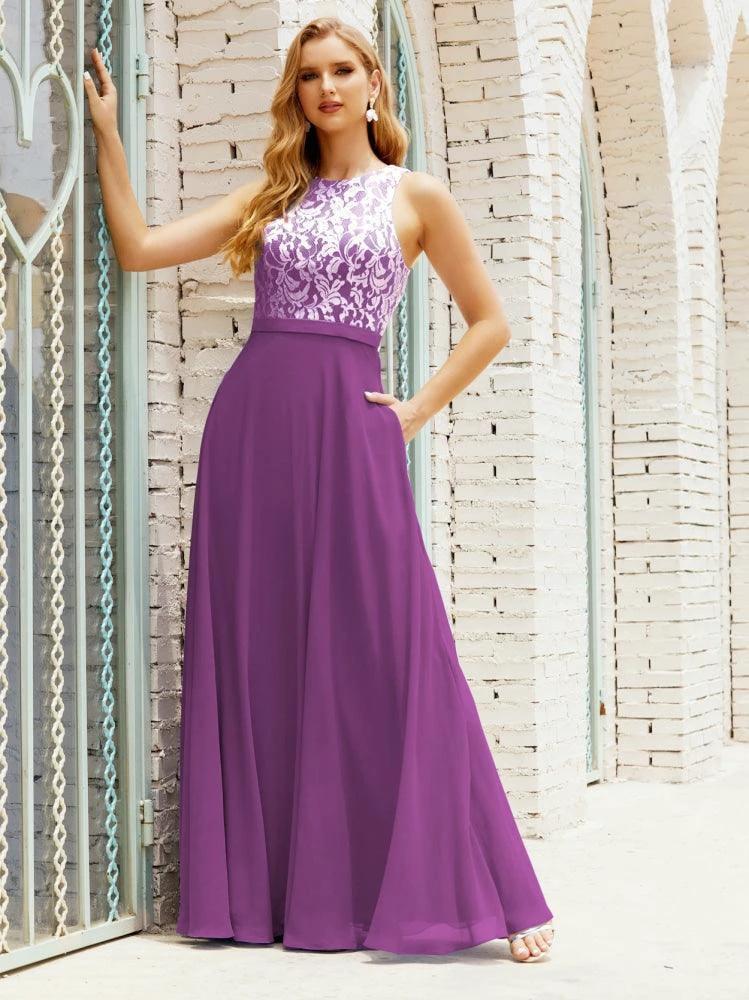 Lace Bridesmaid Dress Floor Length Evening Gowns with Pockets 28017 by numbersea