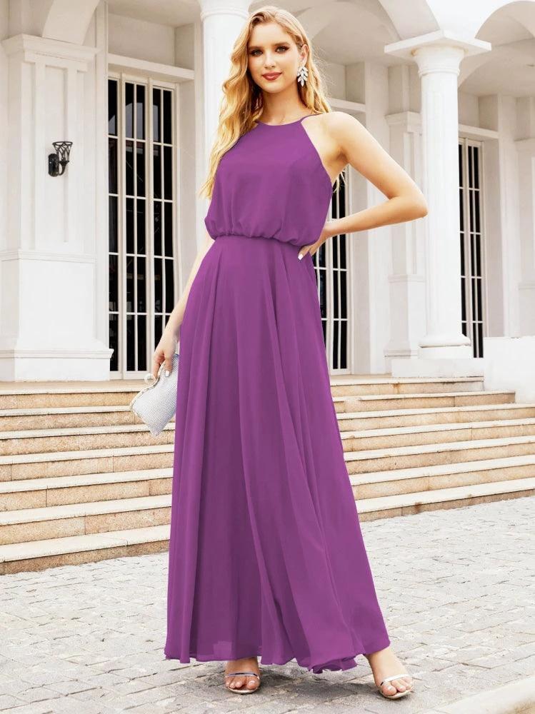Numbersea Halter Long Bridesmaid Dresses Formal A line Juniors Dress 28029 by numbersea