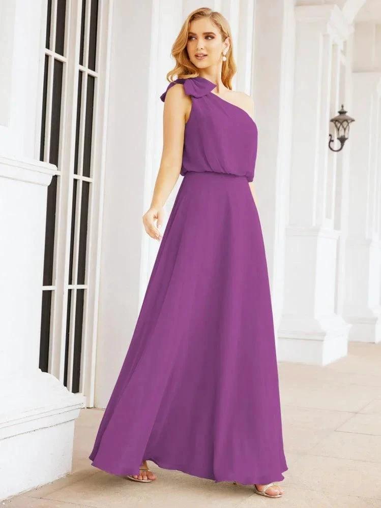 Numbersea Chiffon Ruffled One Shoulder Sleeveless Long Bride Dresses A-line Formal Evening Gown Side Split 28057 by numbersea