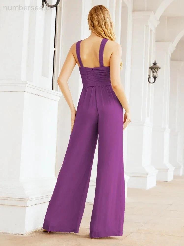ZapDress Crisscross Neck Jumpsuit Formal Evening Dress Long Bridesmaid Dresses Bell-bottomed Pants 28033 (ZD17024)