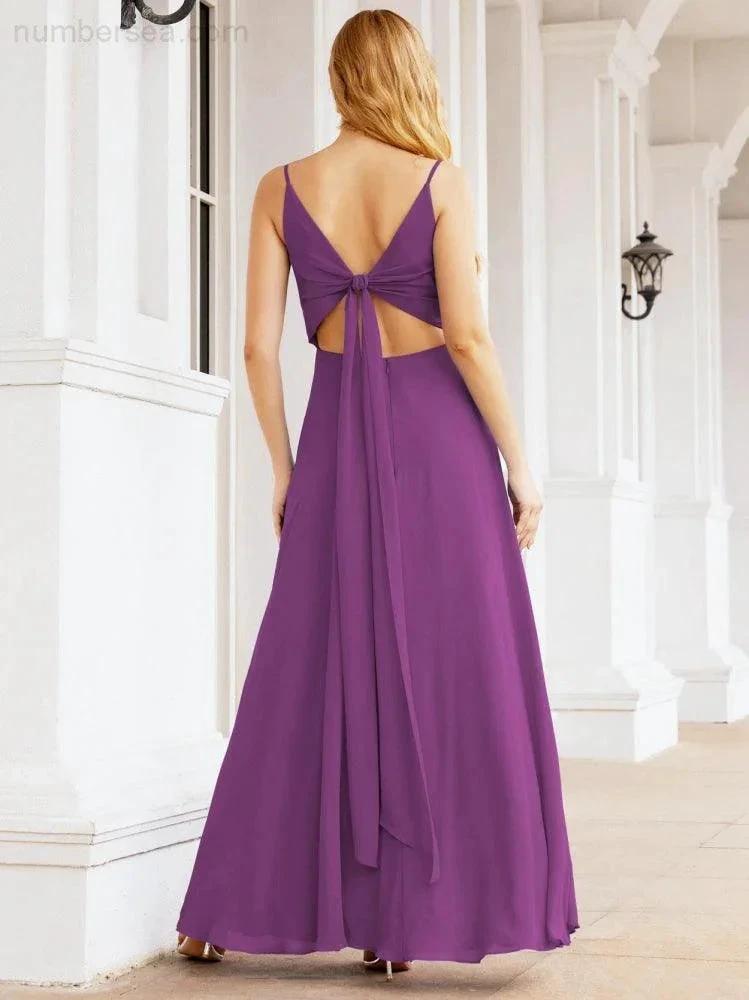ZapDress Spaghetti Strap Bridesmaid Dresses V Neck Butterfly Back Fromal Evening Party Prom Gown 28036 (ZD17001)