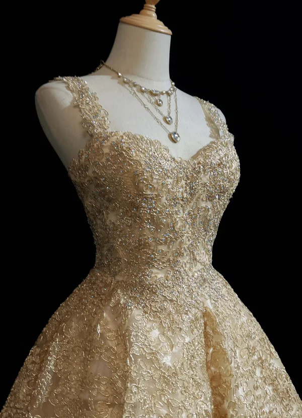 Gorgeous Sweetheart Neck Gold Lace Short Party Dress Formal 8th Grade Homecoming Dress Homecoming Outfits