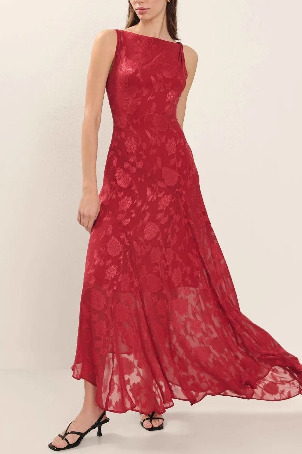 Irregular Hem Red Backless Lace Dress - VelvetHem