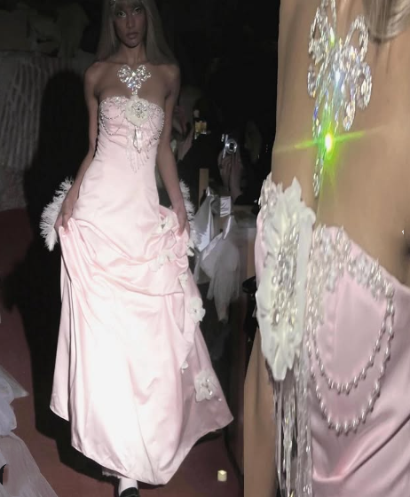 Pretty Ball Gown Strapless Pink Long Satin Prom Dresses Formal Evening Dress - View 3 | FashionDia