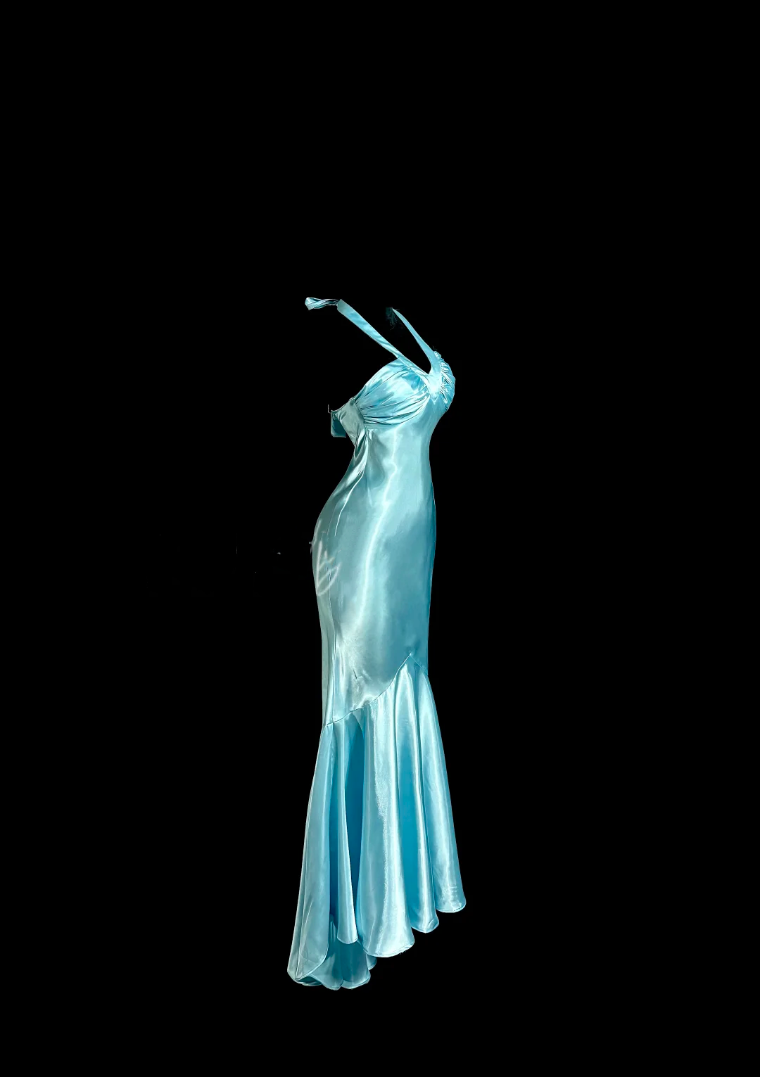 Halter Mermaid Blue Long Prom Dress Satin Maxi Dress J8041