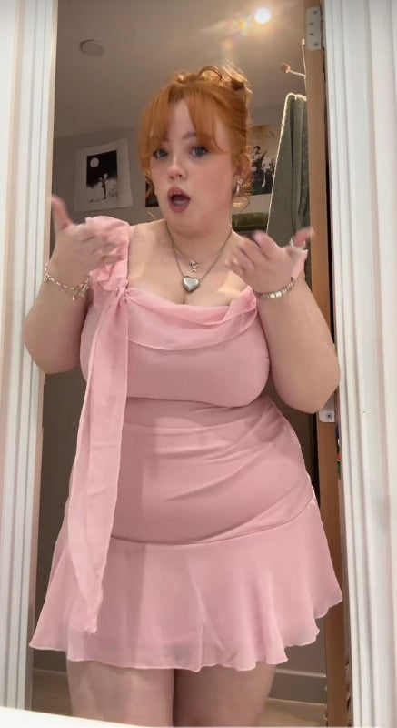 A-Line Pink Ruffle Plus Size Short Homecoming Dress