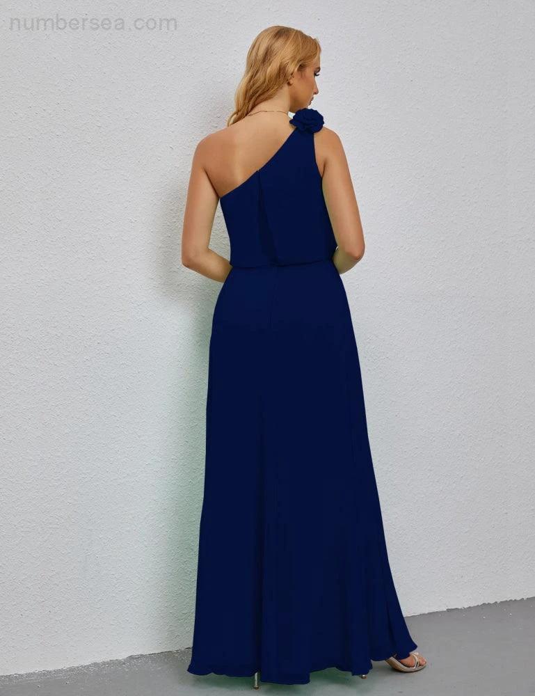 Ruffled One Shoulder Sleeveless Long Bridesmaid Dresses A-line Formal Evening Gown Side Split 28080 (ZD17018)