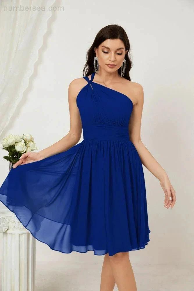 ZapDress Women Chiffon Short One Shoulder Bridesmaid Dress Formal Dresses for Party Homecoming 2804 (ZD16948)
