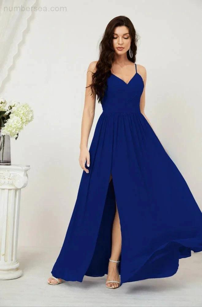 ZapDress Neck Bridesmaid Dresses Chiffon Long Spaghetti A-line Formal Prom Gown for Wedding Party Evening 2801 (ZD16961)