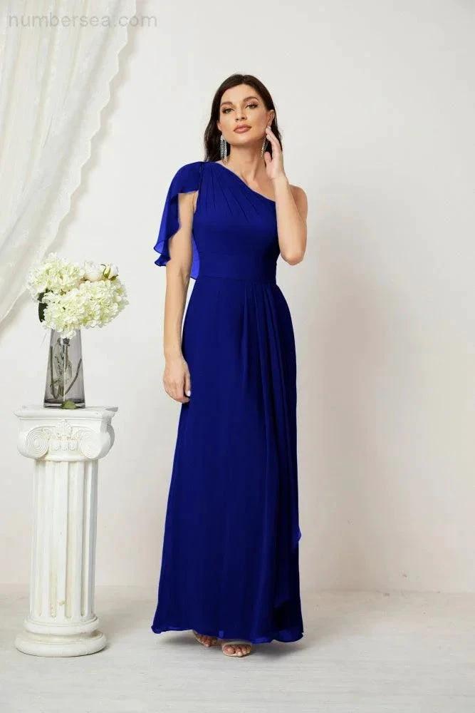 ZapDress Chiffon Ruffled One Shoulder Long Bridesmaid Dresses A-line Formal Evening Gown Side Split 2809 (ZD17049)