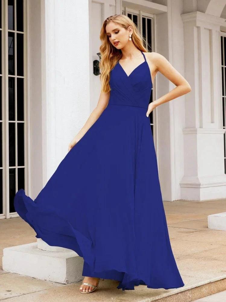 Numbersea Halter Chiffon Bridesmaid Dresses Wedding Appare Sleeveless Formal Prom Dress with Ruffled Back 28035 by numbersea