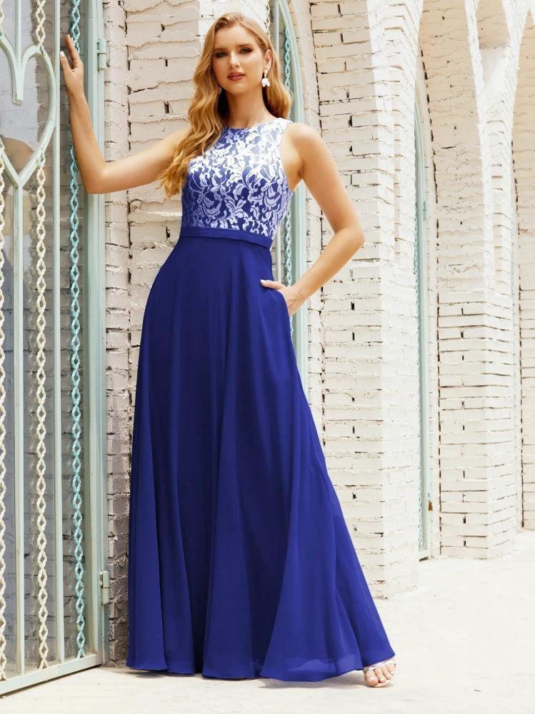Lace Bridesmaid Dress Floor Length Evening Gowns with Pockets 28017 by numbersea