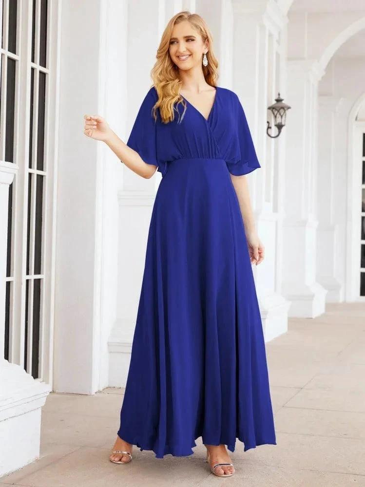 Numbersea V-Neck Bridesmaid Dress Chiffon Long Open Back Formal Dresses for Women Party Evening 28067 by numbersea