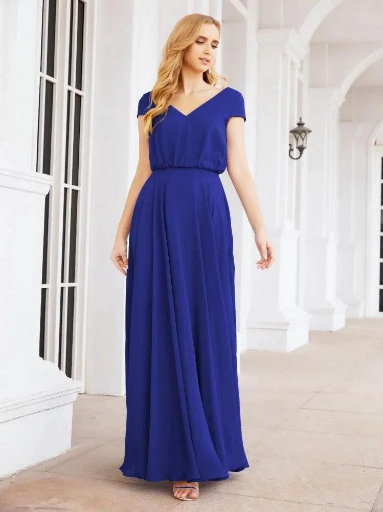 Numbersea V-Neck Bridesmaid Dresses Long Cap Sleeves Prom Evening Formal Gowns 28071 by numbersea