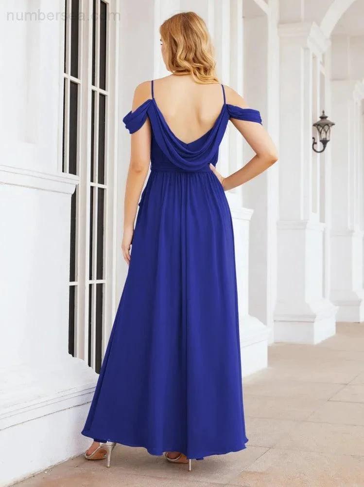 ZapDress Off The Shoulder Chiffon Bridesmaid Dress Long Formal Graduation Gown with Cowl Back 28069 (ZD17004)