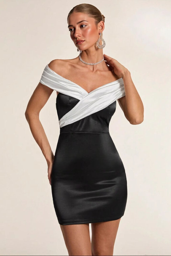 Black White Off Dress with Premium Everyday Styling Boutique Fashion Style