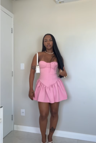 Cute Sweetheart Neck Pink Satin A-Line Short Cocktail Dress Formal 8th Grade Homecoming Dress - View 4 | FashionDia