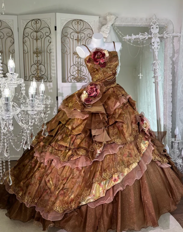 Ball Gown Brown Prom Party Dress Sweet 16 Birthday Dress - FashionDia