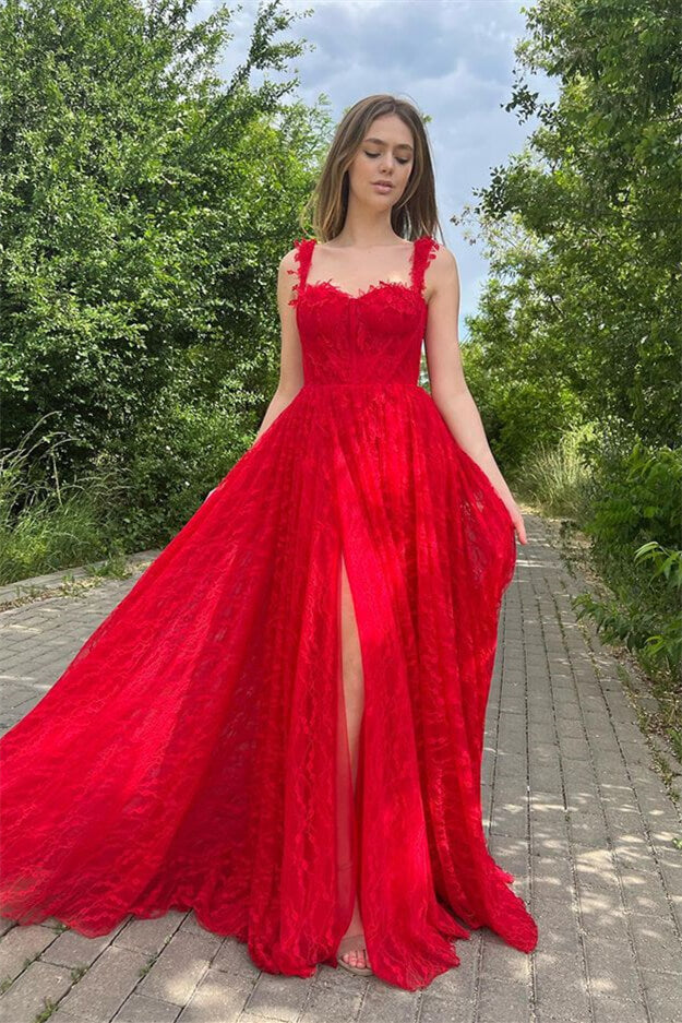 Off The Shoulder A-line Sleeveless Applique Prom Dress with Front Split - View 2 | VelvetHem