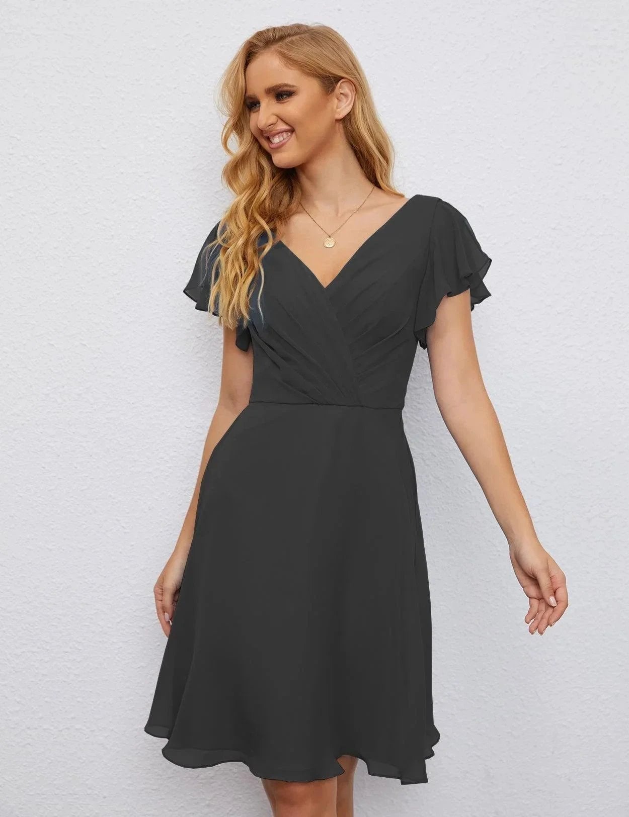 ZapDress U Back Homecoming Dress Formal Prom Dress Knee Length Short Sleeves Cocktail Party Dress 28077 (ZD16953)