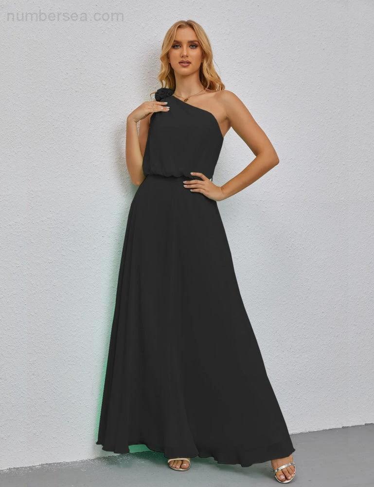Ruffled One Shoulder Sleeveless Long Bridesmaid Dresses A-line Formal Evening Gown Side Split 28080 (ZD17018)