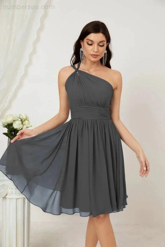 ZapDress Women Chiffon Short One Shoulder Bridesmaid Dress Formal Dresses for Party Homecoming 2804 (ZD16948)