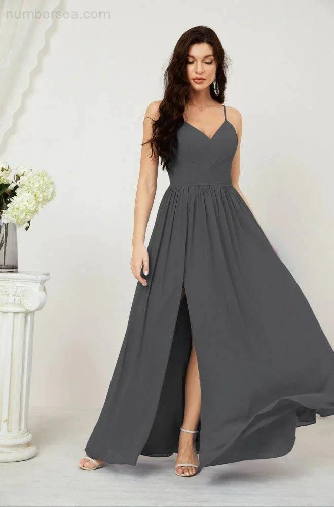 ZapDress Neck Bridesmaid Dresses Chiffon Long Spaghetti A-line Formal Prom Gown for Wedding Party Evening 2801 (ZD16961)