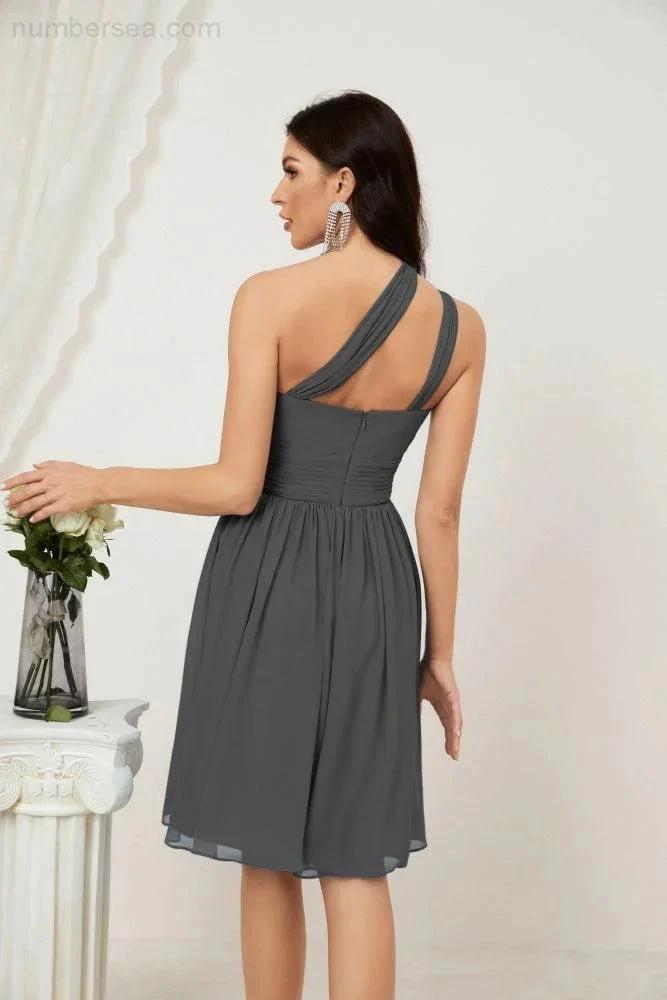 ZapDress Women Chiffon Short One Shoulder Bridesmaid Dress Formal Dresses for Party Homecoming 2804 (ZD16948)