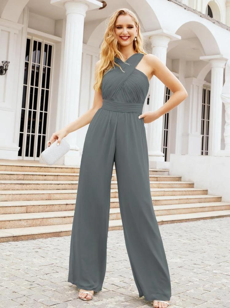Numbersea Crisscross Neck Jumpsuit Formal Evening Dress Long Bridesmaid Dresses Bell-bottomed Pants 28033 by numbersea