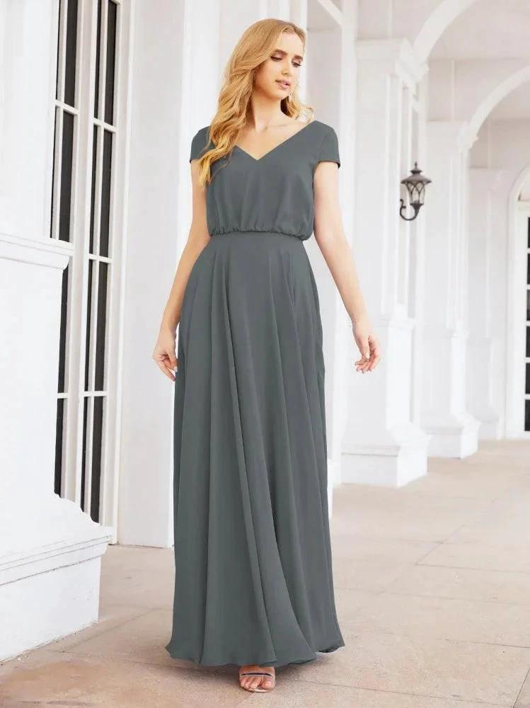 Numbersea V-Neck Bridesmaid Dresses Long Cap Sleeves Prom Evening Formal Gowns 28071 by numbersea