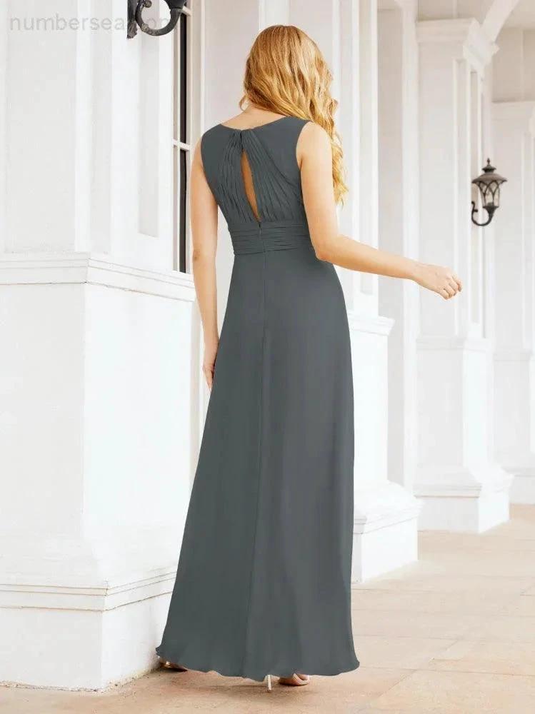 Formal Prom Gown Elegant V-Neck Sleeveless Bridesmaid Dresses for Wedding Party 28037 (ZD17021)