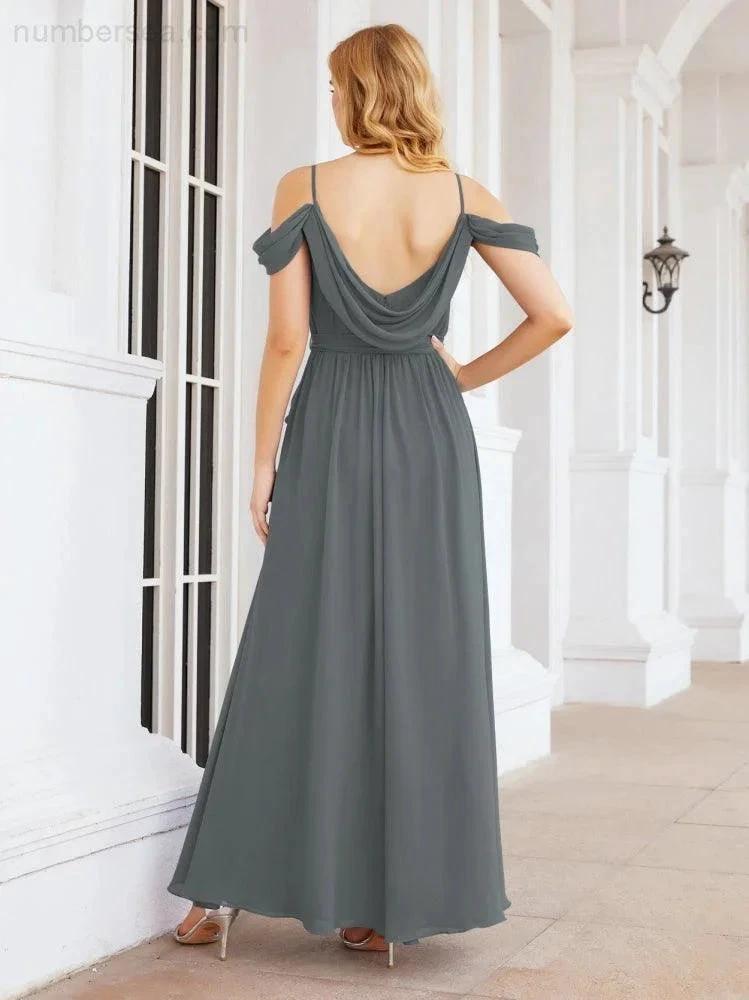 ZapDress Off The Shoulder Chiffon Bridesmaid Dress Long Formal Graduation Gown with Cowl Back 28069 (ZD17004)