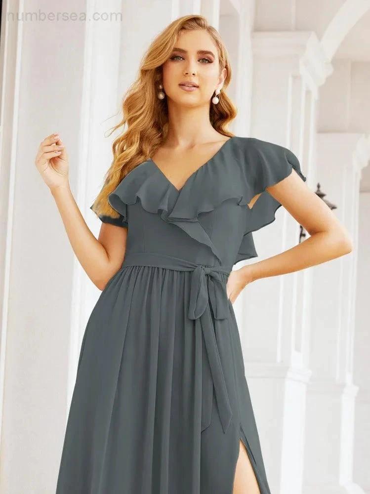 Bridesmaid Dresses with Flutter Sleeves Formal Evening Party Prom Gowns 28044 (ZD17033)