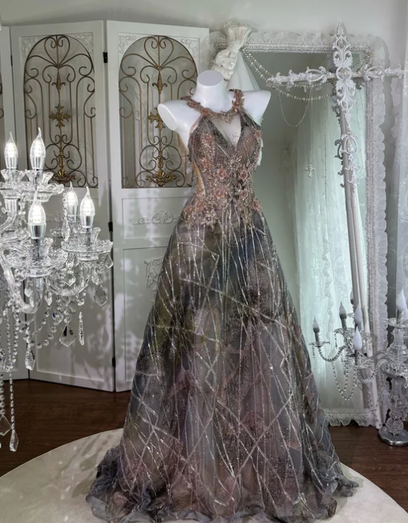 A Line Sequin Lace Prom Party Dress Evening Dress Birthday Dress