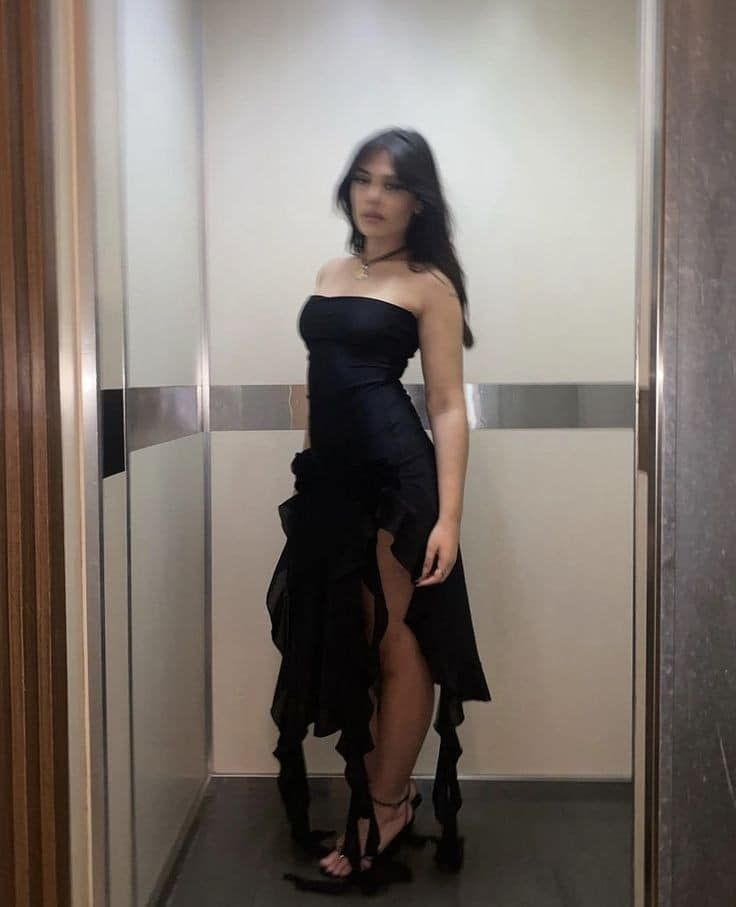 Sexy Black Strapless Black Slit Prom Dress Ruffles Party Dress With Floral - View 2 | FashionDia
