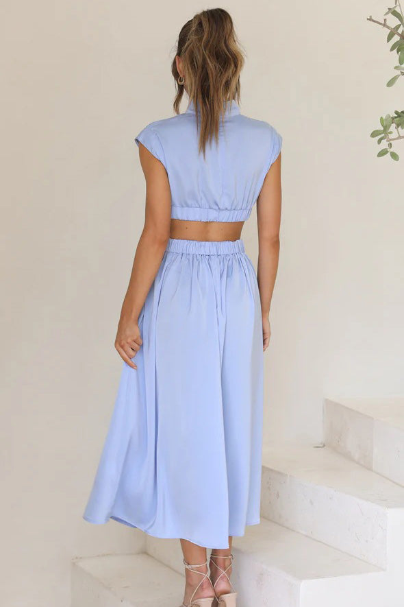 Effortless Rafaela Holiday Midi Dress with Cut Out Waist and Pockets Chic Silhouette Collection