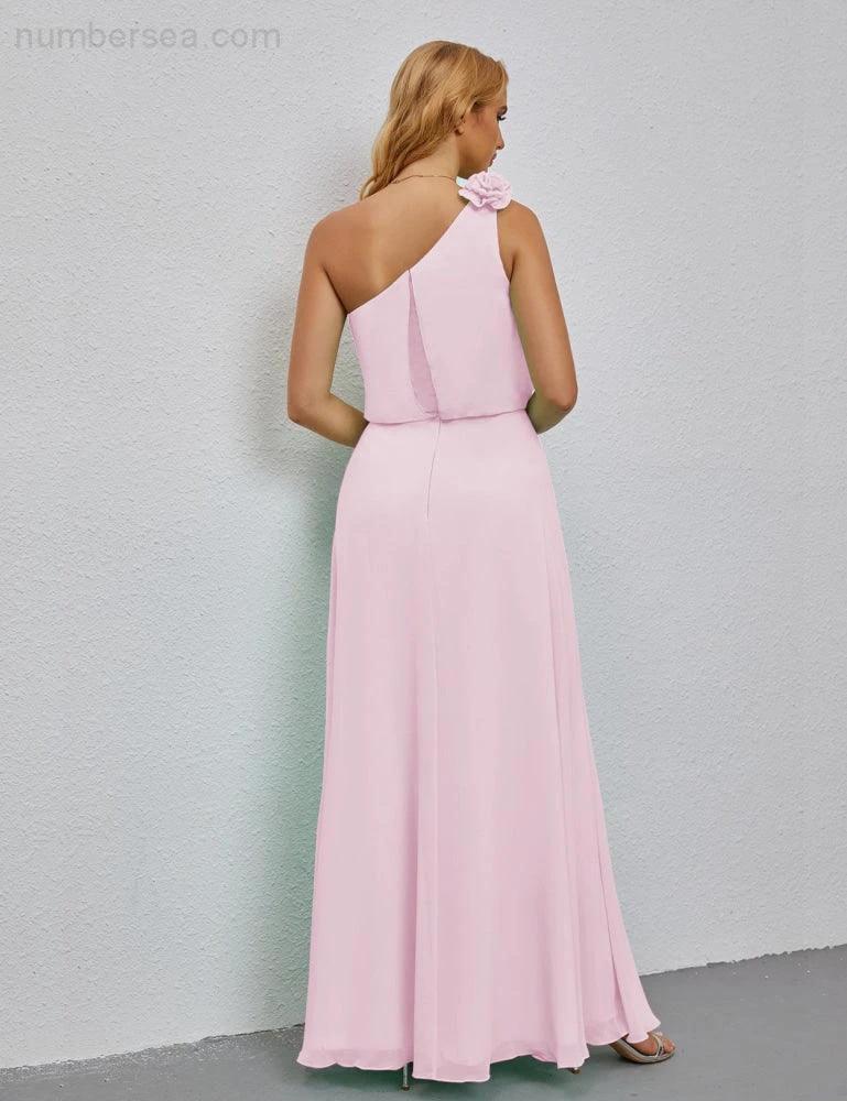 Ruffled One Shoulder Sleeveless Long Bridesmaid Dresses A-line Formal Evening Gown Side Split 28080 (ZD17018)