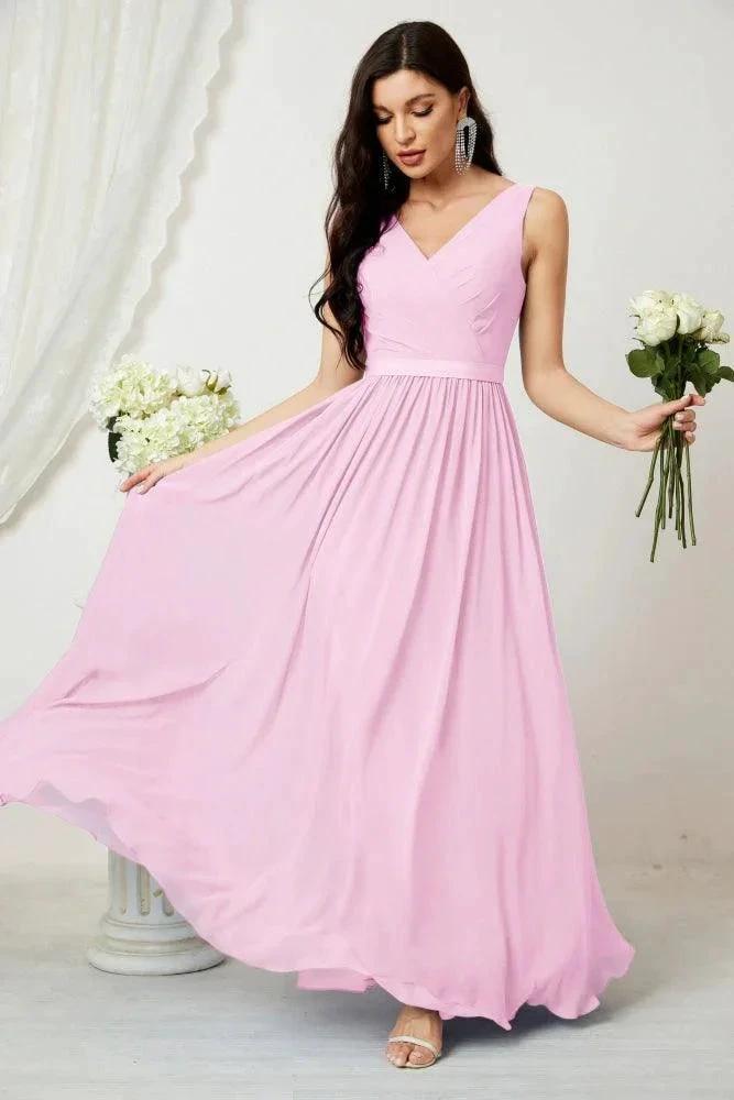 Women's Chiffon Long Bridesmaid Dresses A line Sleeveless Formal Prom Gown for Evening Party Homecoming Dresses 2808 by numbersea