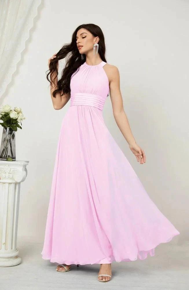 Numbersea Formal Party Gown Dress Chiffon Halter Long Sleeveless Bridesmaid Dresses 2802 by numbersea