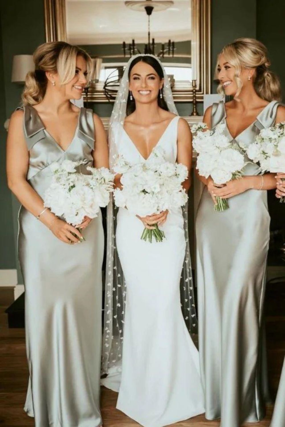 Stylish A Line V Neck Green Long Bridesmaid Dress with Bowknot