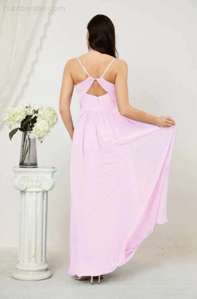 ZapDress Neck Bridesmaid Dresses Chiffon Long Spaghetti A-line Formal Prom Gown for Wedding Party Evening 2801 (ZD16961)