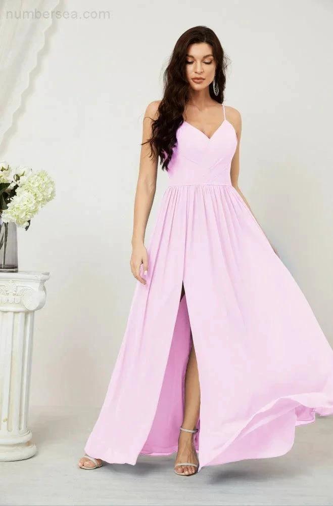 ZapDress Neck Bridesmaid Dresses Chiffon Long Spaghetti A-line Formal Prom Gown for Wedding Party Evening 2801 (ZD16961)