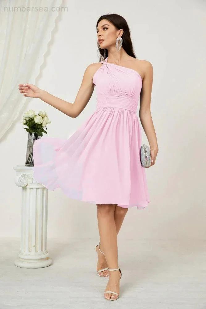 ZapDress Women Chiffon Short One Shoulder Bridesmaid Dress Formal Dresses for Party Homecoming 2804 (ZD16948)