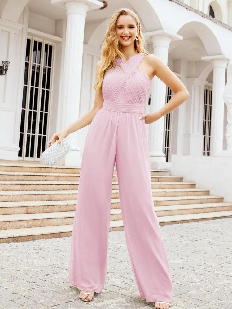 Numbersea Crisscross Neck Jumpsuit Formal Evening Dress Long Bridesmaid Dresses Bell-bottomed Pants 28033 by numbersea
